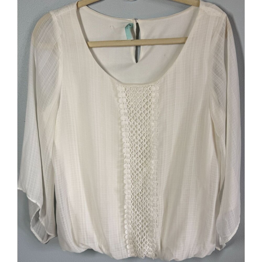 Maurices Womens Lace Blouse Medium Scoop Neck 3/4 Bell Sleeve Boho Peasant